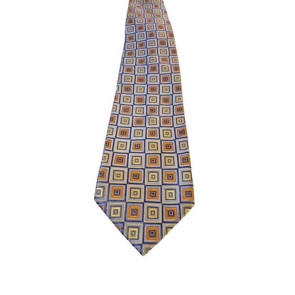 George Foreman Tie Men Blue Yellow Orange Geometric Silk Necktie Business Work‎